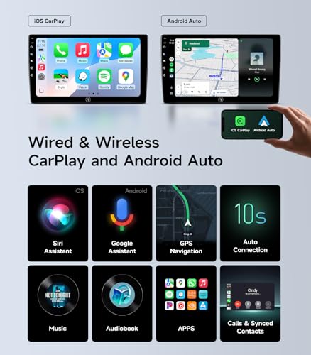 10.2" Car Stereo Radio for Chevy Silverado & GMC Sierra 2014-2018 - Wireless CarPlay & Android Auto, 5G WiFi GPS Navigation, Bluetooth FM/SWC, 1080P Backup Camera, Responsive Touchscreen