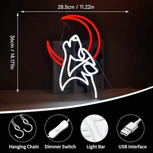 Image of Wolf Moon Neon Sign Led Light Up Signs for Wall Decor Usb Powered Neon Light Signs Indoor Light for Room Decor Holiday Gift
