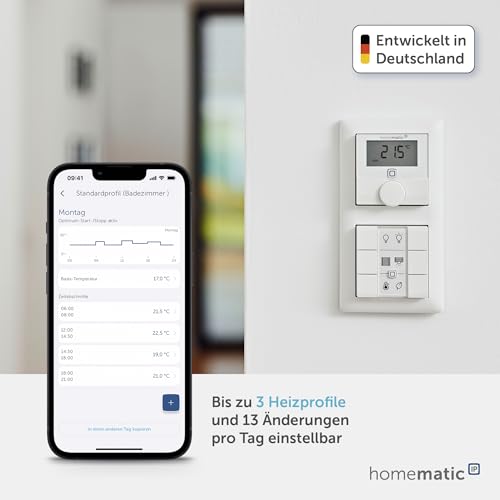 Homematic IP Smart Home Wandthermostat mit Luftfeuchtigkeitssensor, digitales Thermostat Heizkörper/Fußbodenheizung mit App, Temperaturmessung, Energie sparen, 156669A0