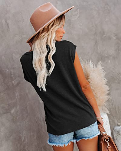 Etcyy New Womens Cap Sleeve Tank Tops Casual T-Shirt Loose Fit Basic Shirts #TOP1