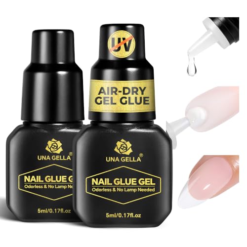 Image of UNA GELLA 2Pcs 5ml Super Strong Gel Nail Glue for Press Ons: No U V Lamp Needed Glue Gel, Travel-Size Nail Adhesive for Press on Nails, Nail Tips&Acrylic Nails-Quick Dry, No Smell, Long-lasting