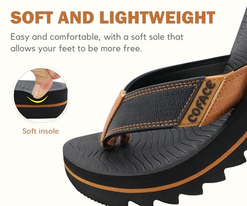 Image of COFACE Flip Flops for Men with Arch Support Mens Sport Beach Thong-Sandals Outdoor 2025 Summer Leather Sandal for Man Size7-15