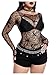 GORGLITTER Women's Long Sleeve Goth Fishnet Top Y2K See Through Sexy Crochet Boat Neck Gothic Rave Party Tees Shirt Top Black One-Size