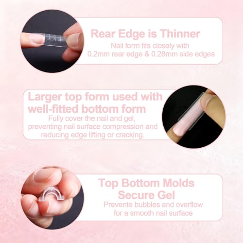 Allstarry Sandwich Dual Nail Forms, Reusable Sandwich Dual Forms 240pcs 15 Sizes Almond Round Nail Extensions Plastic Poly Gel Nails Forms for Builder Gel No Paper Forms Needed Moldes Dual Nails Molds