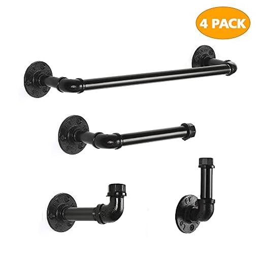 MOOACE Bathroom Hardware Set, Industrial Pipe Bathroom Accessories Wall Mounted Towel Rack 4 Piece, Include Hand Towel Bar, Toilet Paper Holder and Robe Hooks - Image 3