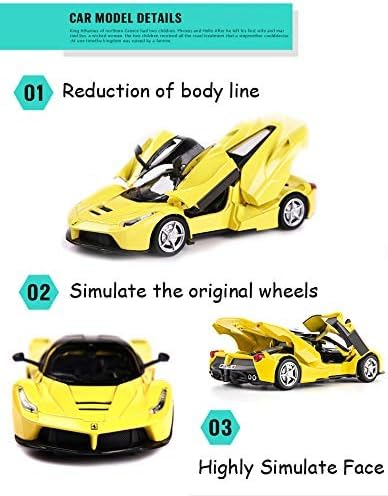 Image of Diecast Toy Car Sports Model Car Zinc Alloy Simulation Casting LaFerrari Pull Back Vehicles,1:32 Scale Supercar Toys with Lights and Sound for Toddlers Kids Children Boys Girls Gift (Yellow)