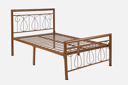 Image of Kovu Metal Single Size Bed Without Storage | Wrought Iron Single Bed with Headboard & Footboard| Sturdy Powder Coated Platform Cot for Bedroom, Living Room, (Kovu Brown)