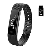 USB Fitness Tracker for Kids Women Men Waterproof Wireless Activity Tracker Smart Wristband Bluetooth Bracelet Pedometer Watch Band Step Calorie Counter Sleep Monitor Call ID Remind for iPhone Android