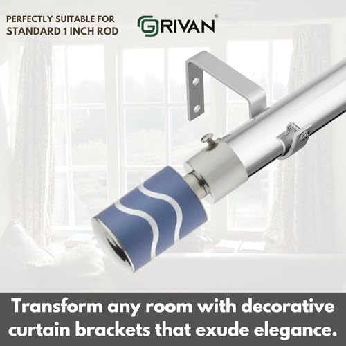 Image of GRIVAN Stainless Steel Curtain Rod Finial Bracket Set | 1-Inch Wall Mount Holders for Door & Window with Knobs & Fittings (Blue, Pair of 5)