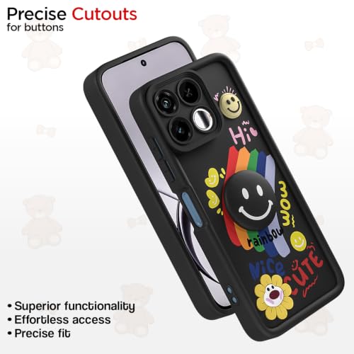 Image of Pikkme Back Cover for Realme 16T 5G | Soft Silicone| Cute Rainbow Smile & 3D Cartoon Flower Design | Shockproof Raised Camera Protection Bumper Case (Black)