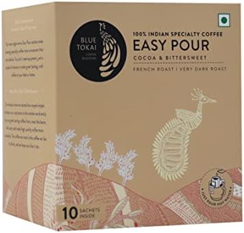 Blue Tokai Coffee Roasters Easy Pour Over Coffee Drip Bags|French Roast - Dark Roast|Bittersweet & Cocoa|Pack Of 10 Sachets|100% Arabica Beans| Ready to Brew in 2 Mins|Just Pour In Hot Water,110 grams