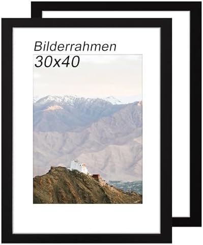 RUN HELIX Bilderrahmen 30x40 Schwarz 2er Set – rahmen 30x40 cm mit bruchsicherem Acrylglas und Passepartout - Leichtgewicht 30x40 cm bilderrahmen für Poster, Bilder, Diplome - Wand