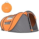 Outsunny Tenda da Campeggio Pop Up per 4 Persone, Tenda Campeggio Familiare 4 Posti 2000mm con Porta, Finestre Laterali e Borsa di Trasporto, Anti UV 20+, 263.5x220x123 cm, Arancione