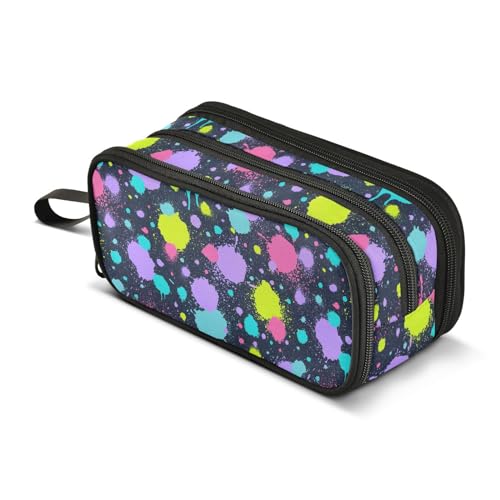 Image of Pencil Case Paint Splatter Print 3 Compartments Pencil Pouch | Big Capacity,Aesthetic,Organizer Markers,Pencil Box,,Boys,Girls,Adults,Students,Back to School Season,Gift