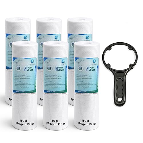 Image of 10 Inch 5 Micron PP Spun Filter for Water Purifier - 6 Pack + Pre-Filter Key (Spanner) | 150g High-Density | Food-Grade Material | Universal Fit | Compatible with 10 Inch Pre-Filter Housing