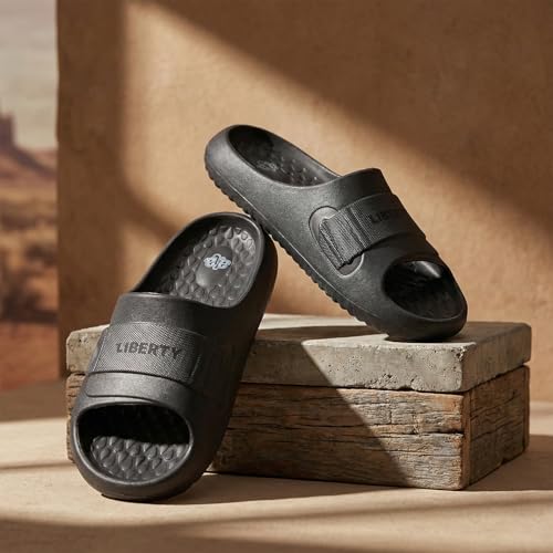 Image of Liberty A-HA DAILYWALK Slippers for Men - Black & Dark Grey EVA Slip-On Casual Slippers | Soft Moulded Footbed, Lightweight Footwear for Home, Casual, Errands, Garden, Daily & Outdoor Wear