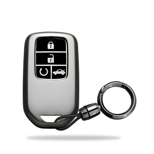 Image of SIAGO TPU Key Cover and Round Key Chain Compatible with Honda Amaze | City | Civic 2023 2024 4 Button Flip Key (Grey)