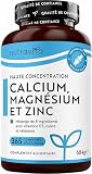 Calcium, magnésium, zinc enrichi en vitamine D3 - Supplément de haute résistance | 365 com...
