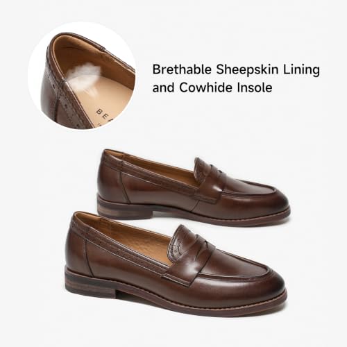 Image of BEAU TODAY Womens Leather Penny Loafers, Slip On Loafer Flats