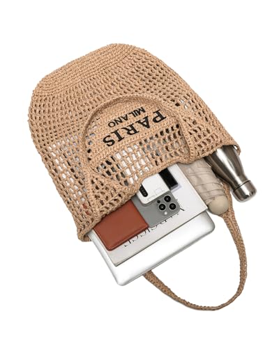 Bolso de playa tejido para mujer, gran tote de verano miniatura 7