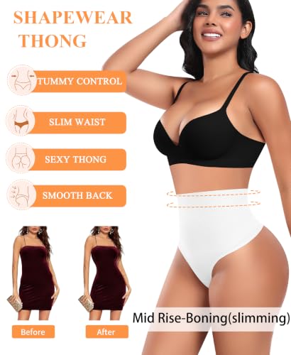 Image of Werena Tummy Control Thong Shapewear for Women High Waisted Body Shaper Panties Shaping Thong Girdle Underwear