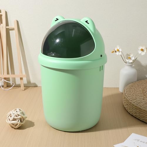 Image of IMIKEYA Mini Frog Trash Can Cute Small Trash Can with Lid Flip Plastic Desktop Waste Basket for Bathrooms, Kitchens, Offices, Dressing Table