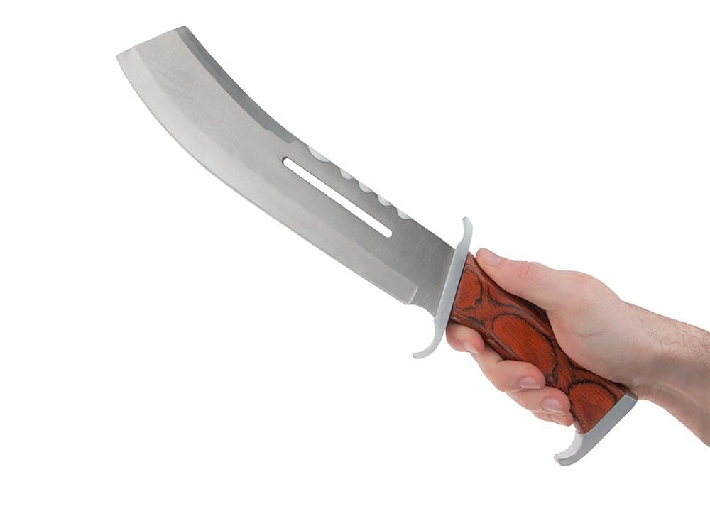 KS-11 Rambo Messer im Still als Hackemesser Machete echt scharf 440er Edelstahl Klinge mit Holzgriff und Lederholster Rambo 4 Bushcraft Messer - Macheten Geschenk für Männer