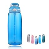 DEARART 32oz Light Blue Water Bottles With Straw, Summer Clear Water Bottle BPA FREE Leakproof Has H