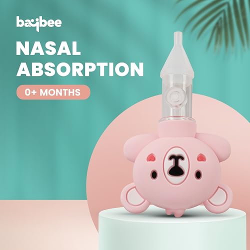 Image of Baybee Newborn Nasal Aspirator - Silicone Baby Nose Cleaner & Snot Sucker | Reusable Mucus Remover with Anti-Reflux Protection | Gentle Cold Relief for Infants & Toddlers (Pink)