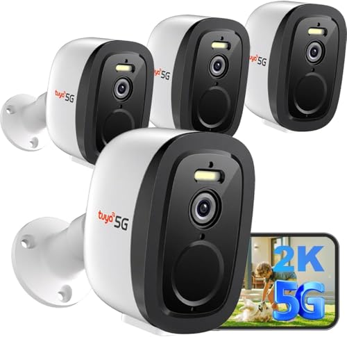 Raycom 2K Security Cameras Wireless Outdoor 2.4G&5G WiFi, 4Pack Indoor Cameras for Home Security with AI Motion Detection & Siren,Color Night Vision, 2-Way Talk, Waterproof,Cloud/SD，Works w/Alexa
