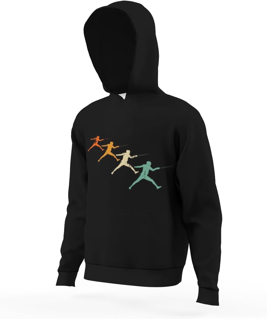 HEAPPER Kids Retro Fencing Sports Vintage Fencer Boys Girls Lightweight Kangaroo Pocket Fleece Hoodies