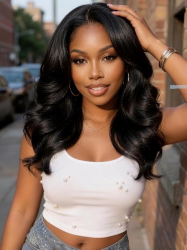KLAIYI Body Wave Bye Bye Knots Glueless Wig 7x5 Pre Cut Lace Front Wigs Human Hair Wear and Go Wigs for Beginners Pre Bleached Pre Plucked Pre Everything 3S Easy to Ready to Wear Loose Wave Wig 16Inch