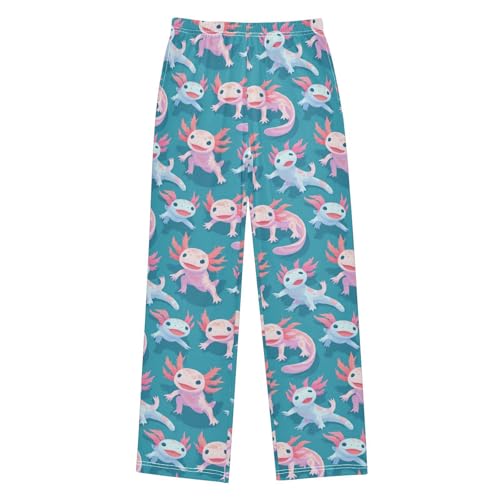 Colorful Cartoon Axolotl Pajama Pants Soft PJ Bottoms Lounge Pants for Sleepwear Sport Size 6–14 Years
