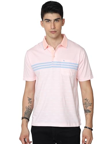 Image of Classic Polo Mens Cotton Half Sleeve Printed Authentic Fit Polo Neck Peach Color T-Shirt