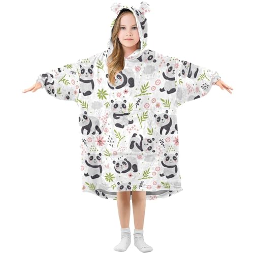 Mnsruu Sudadera con capucha de gran tamaño para niños, sudadera de forro polar cálido para niñas y niños, bolsillo frontal espacioso, bonita gorra para las orejas, Bonito patrón de bambú de panda de