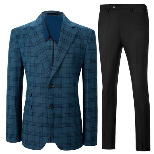 Mens Suit Slim Fit 2 Piece Suits for Wedding Business Casual Suits Prom Tuxedos Plaid Suit Jacket Soild Pants Set2