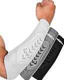 Exxact Sports Padded Forearm Compression Sleeve - Football Arm Sleeves for Men Baseball, Basketball Arm Sleeve (White, Youth Large/X-Large)