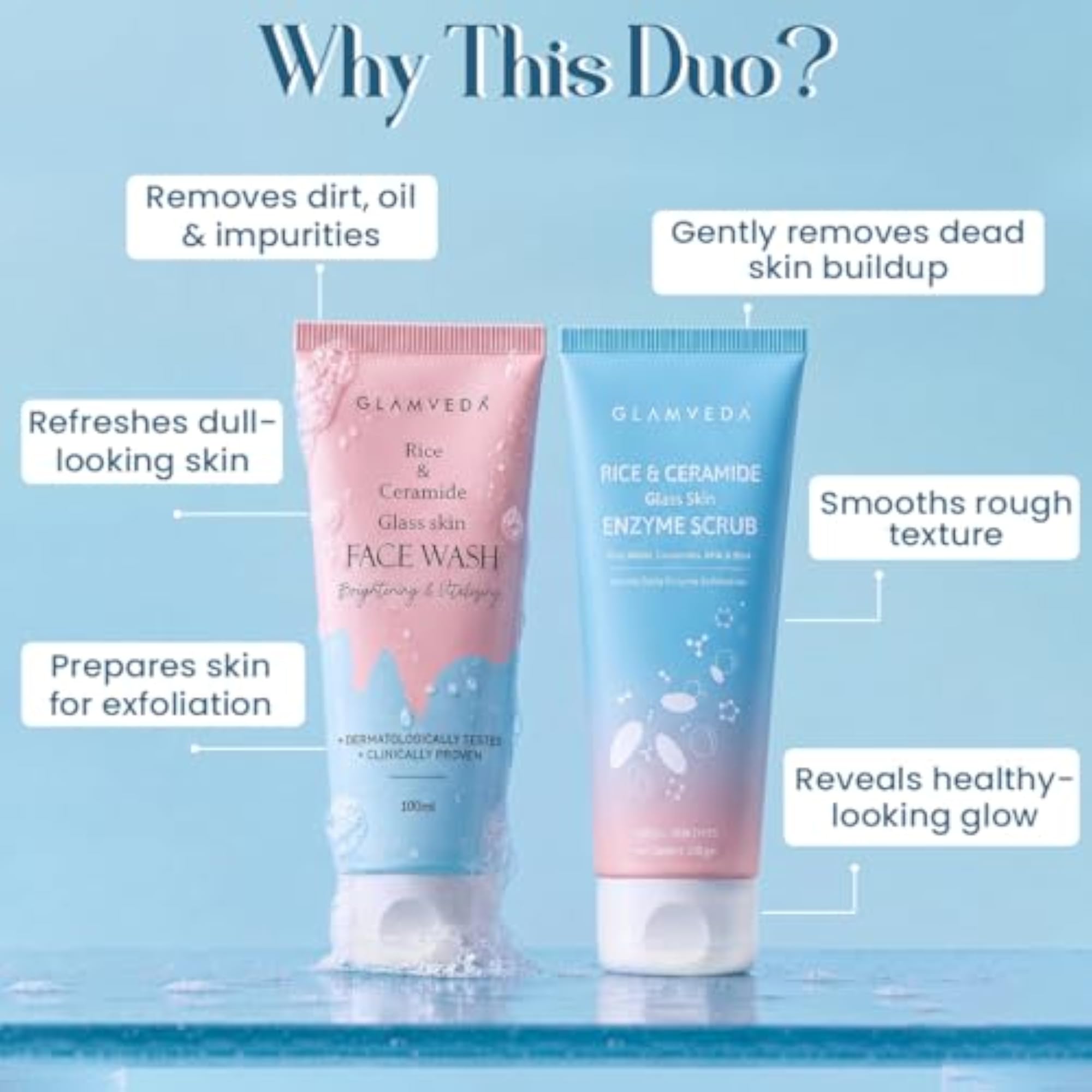 Rice & Ceramide Glass Skin Duo, Face Wash & Enzyme Scrub Combo