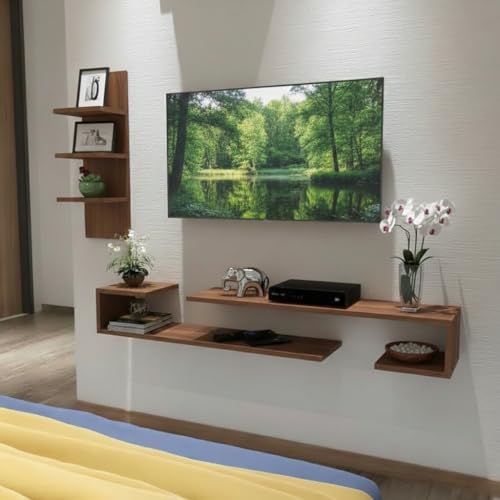 Image of Wudyhub Engineered Wood TV Entertainment Wall Unit | TV Stand | Wall Set Top Box Stand | TV Unit-01-Brown