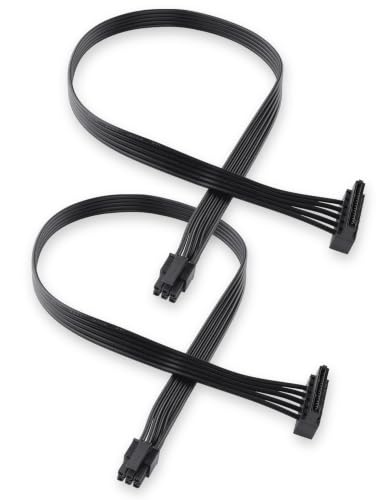 ELFJMZP mini ATX 6PIN to SATA 15 PIN Adapter Extension Cable for Mechanical HDDs SSDs DVD/CD-ROMs (16.0 in./40.6 cm)(Pack of 2)
