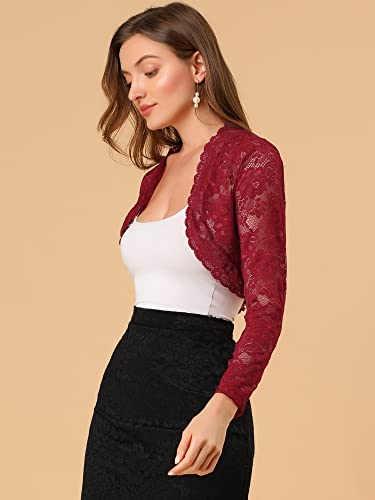 Image of Allegra K Women's Elegant Crop Cardigan Sheer Floral Lace Bolero Shrug Top