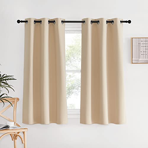 NICETOWN Blackout Curtain Panels for Living Room, Biscotti Beige, Set of 2, 34 by 60 Inch, Window Treatment Thermal Insulated Solid Grommet Vertical D