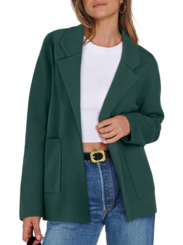 Image of ANRABESS Womens Sweater Blazer 2025 Fall Cardigan Chunky Knit Jacket Coats Deep Green X-Large