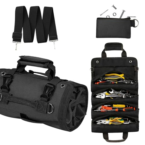 Regali per uomini, borsa per attrezzi, piccola cassetta degli attrezzi, borsa per attrezzi, pieghevole, borsa per il trasporto meccanico, divertente da uomo, regalo per la festa del papà (nero)