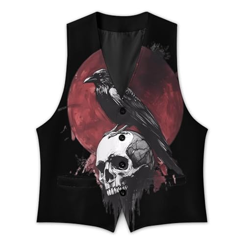 Crow Standing on Skull Casual Suit Vest for Men Formal Business Dress Regular Fit Waistcoat Tuxedo2