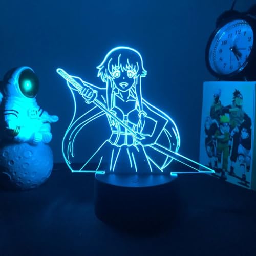 QEOTOH Future Diary Anime 3D Night Light 16 Colors Changing Touch & Remote Control Yuno Gasai Figure Manga Illusion LED Lamp Christmas Gifts for Boys/Girls/Kids/Fans
