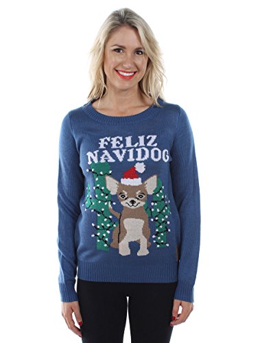 Tipsy Elves Women's Feliz Navidog Ugly Christmas Sweater - Chihuahua Ugly Sweater Female