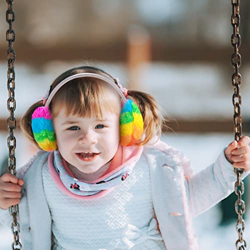 Ewaycom Winter Warm Rainbow Earmuffs For Girls Kids Soft Plush Ear Warmers Women Cute Outdoor Ski Faux Fur Ear Muff #TOP3