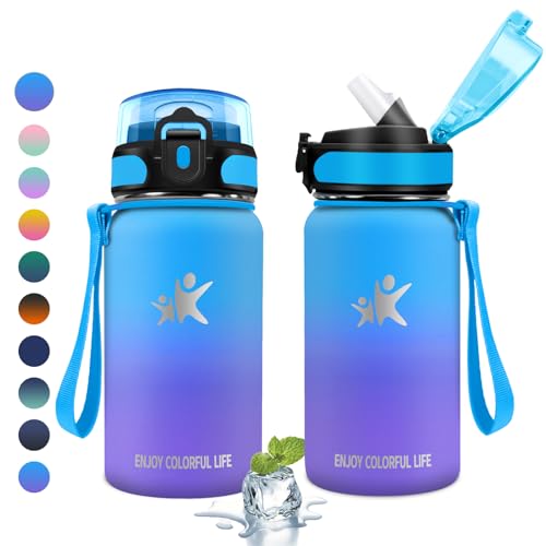 KollyKolla Botella Agua Acero Inoxidable 500ml, Botella Agua con Pajita, sin BPA, a Prueba de Fugas, Cantimplora Termica Reutilizable para Camping, Niño, Niña, Adulto, Bicicleta, Escuela, Fitness