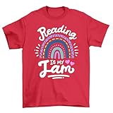 Photo Gallery t-shirt reading rainbow jam - girare pagine e drop beats! divertente design unisex, 100% cotone, perfetta per i topi di biblioteca che scanalano!, rosso, 7-8 years Photo Gallery t-shirt reading rainbow jam - girare pagine e drop beats! divertente design unisex, 100% cotone, perfetta per i topi di biblioteca che scanalano!, rosso, 7-8 years